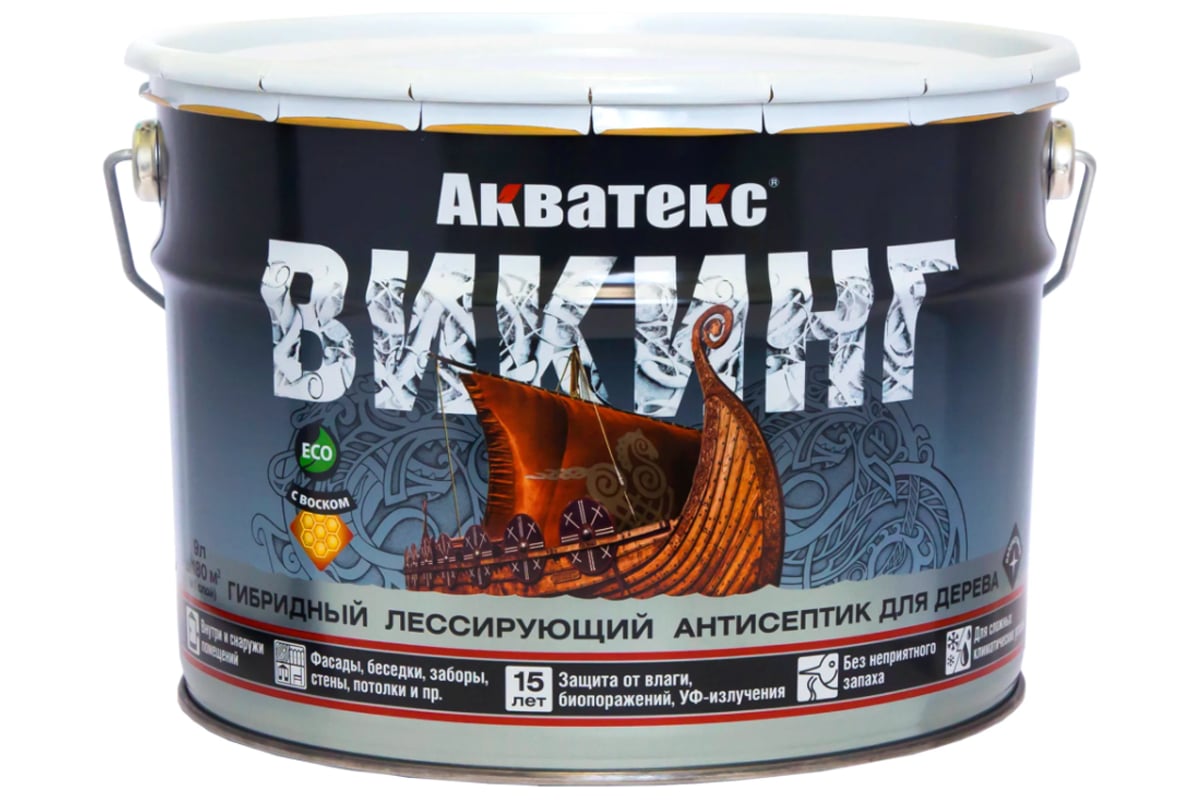 Антисептик для дерева АКВАТЕКС ВИКИНГ лессирующий, полуматовый, орех, 9 ...