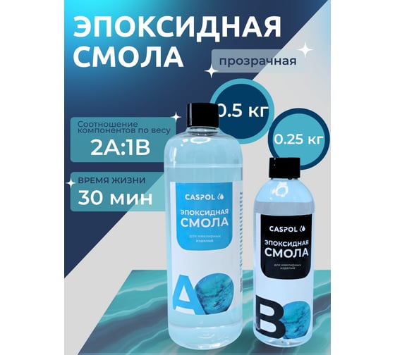 Эпоксидная смола для творчества Caspol прозрачная 2А:1В, 0,5кг+0,25кг ЭП-21-25 1