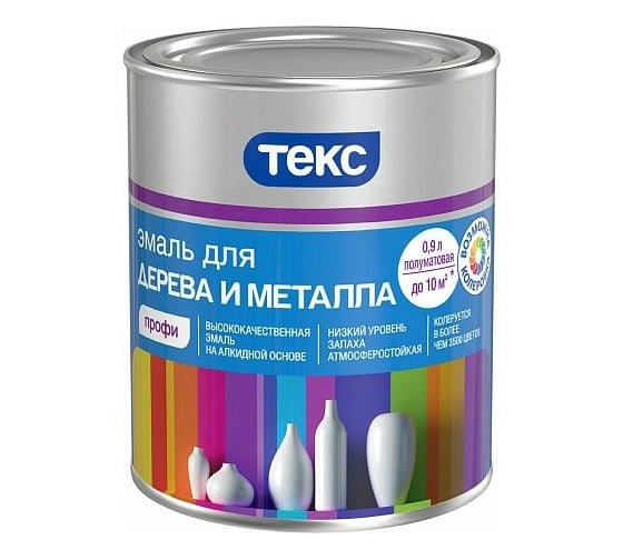 Эмаль для дерева и металла ТЕКС Профи (полуматовая; база D; 0.9 л) 32389