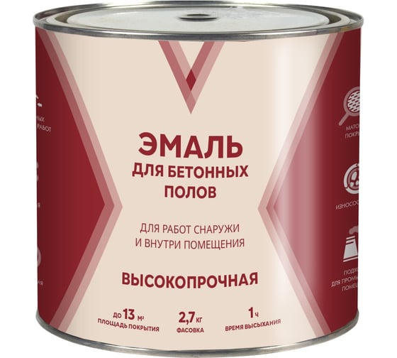 Эмаль для бетонных полов V матовая, 2,7 кг, серая 279977 1