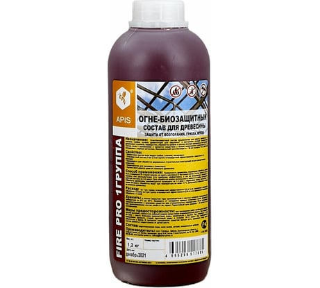 Огнебиозащитный состав для древесины APIS FIRE PRO (I группа; красный; бутылка; 1,2 кг) 4665296517685