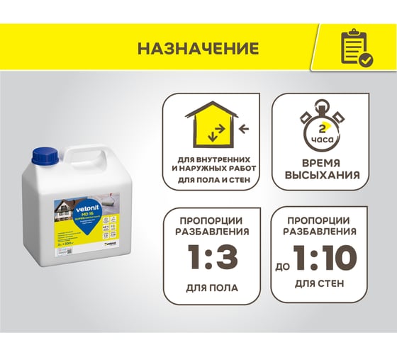 Грунтовка-концентрат для пола и стен Vetonit MD 16 3 л 1016723