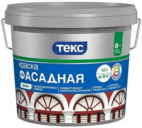 Акрилатная фасадная краска ТЕКС Профи (база D; 4.5 л) 25903