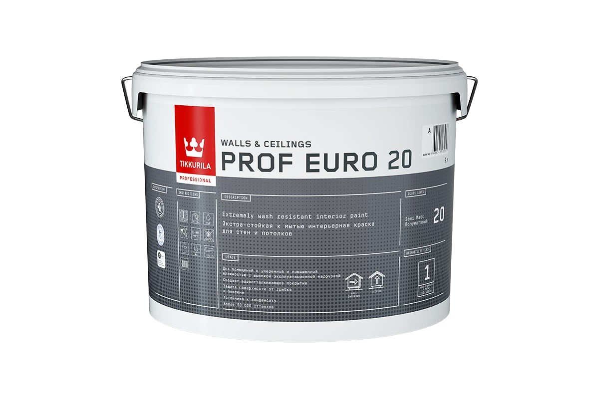 Краска для влажных помещений Tikkurila PROF EURO 20 C п/мат 9л 700009645 -  выгодная цена, отзывы, характеристики, фото - купить в Москве и РФ