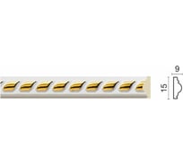 Молдинг стеновой ударопрочный влагостойкий Decor-Dizayn белый с золотом, 15x9Х2400 мм 215-115G