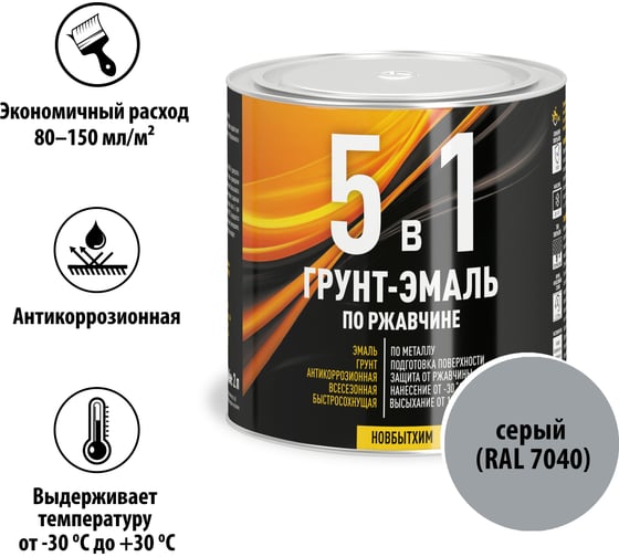Грунт-эмаль 5в1 Новбытхим, серый, RAL 7040, банка 0.75 л 3877