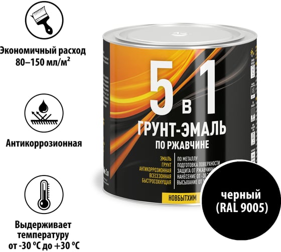 Грунт-эмаль 5в1 Новбытхим, черный, RAL9005, банка 0.75 л  3873