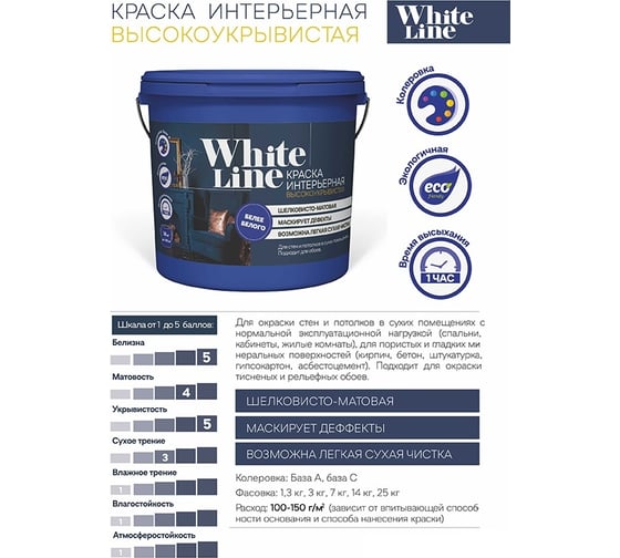 Интерьерная высокоукрывистая краска White Line 25 кг 4690417092475