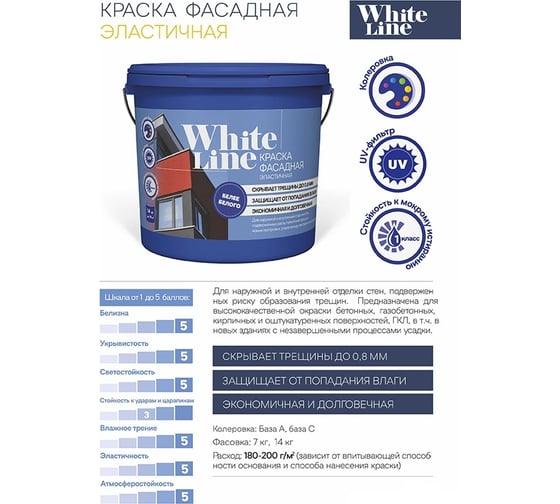 Фасадная эластичная краска White Line Base A (2.7 л; 4.2 кг) 4690417093007
