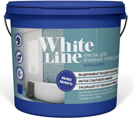 Краска для влажных помещений White Line (моющаяся; 25 кг) 4690417092574