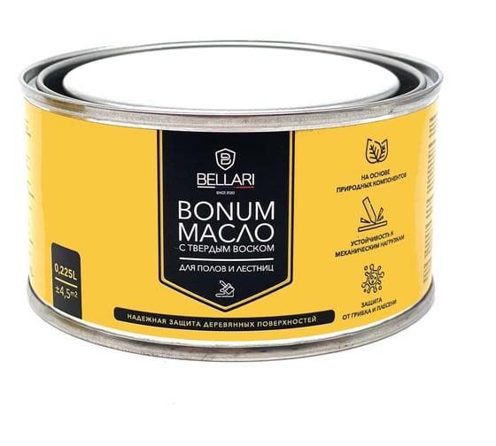 Масло Bellari BONUM для пола и лестниц, с твердым воском, темный шоколад, 0.225 л 28731 1