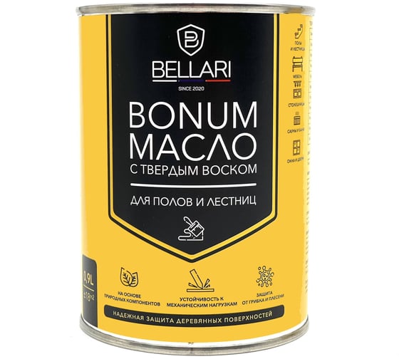 Масло Bellari BONUM для пола и лестниц, с твердым воском, тиковое дерево, 0.9 л 26270 1