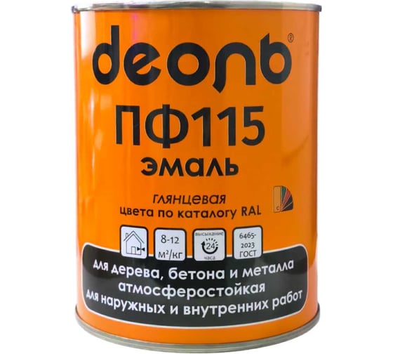 Эмаль алкидная Деоль ПФ-115 красная RAL3020 0,8кг глянцевая 33360