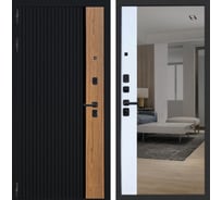 Дверь DIVA Формен Ф-6 Зеркало 2050*960, левая, черный матовый-белый софт УТ-00084429