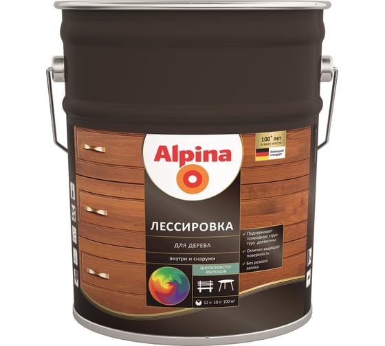 Лессировка для дерева ALPINA (махагон; 10 л) 948103898 1