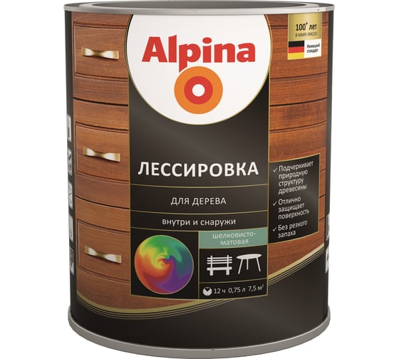 Лессировка для дерева ALPINA (колерумый; 0.75 л) 948103859