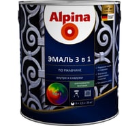 Алкидно-уретановая эмаль по ржавчине 3 в 1 ALPINA (база 1; 2.5 л) 948103606