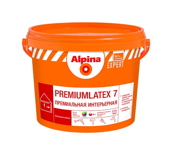 Устойчивая к мытью краска ALPINA EXPERT PREMIUMLATEX 7 (шелковисто-матовый; база 1; 2.5 л) 948102168