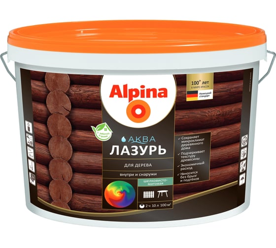 Лазурь для дерева ALPINA Аква (колеруемый; 10 л) 948103577