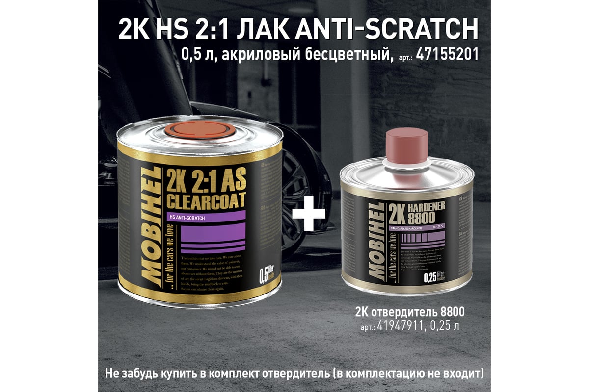 Акриловый лак MOBIHEL Anti-Scratch HS 2К бесцветный, банка 0.5 л 47155201