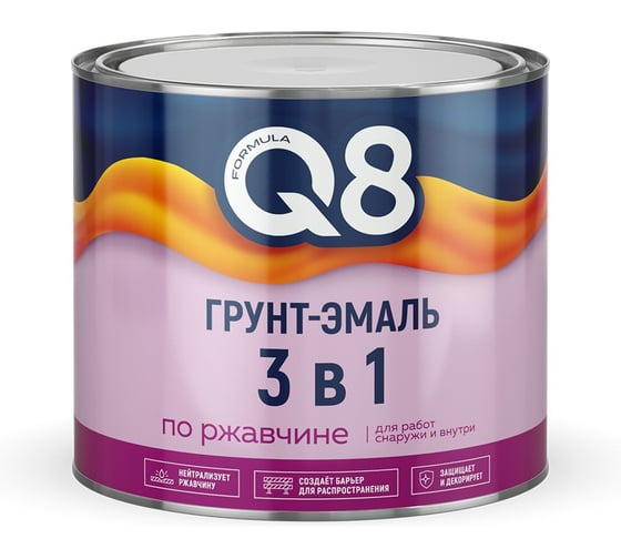 Грунт-эмаль по ржавчине  3 в 1 FORMULA Q8 полуматовая, 1,8 кг, красная 277226