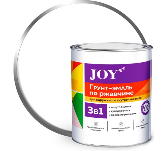 Грунт-эмаль по ржавчине ABC FARBEN белый, 2.5кг, JOY 4100022507