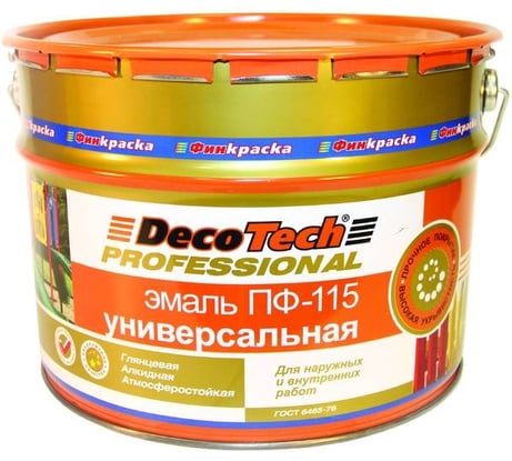 Краска DecoTech ПФ-115, черная под RAL9005, 10кг, oсновной 00-00013693