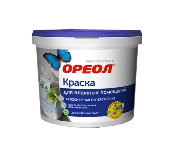 Суперстойкая краска "ОРЕОЛ" для влажных помещений Эмпилс белоснежная полиакриловая 3кг С-63895 1