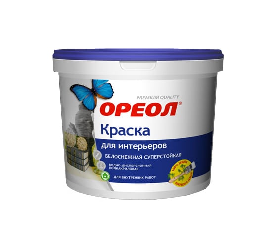 Суперстойкая белоснежная полиакриловая краска "ОРЕОЛ" для интерьеров Эмпилс 13 кг С-64344