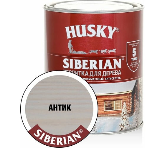 Декоративная пропитка-антисептик HUSKY SIBERIAN для дерева полуматовая антик 0,9 л 29423
