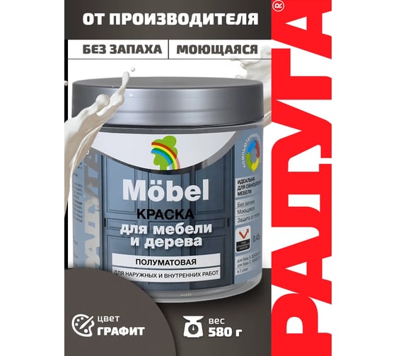 Краска Радуга ВД-АК 115 для мебели графит 0,45 л mobel_графит_045