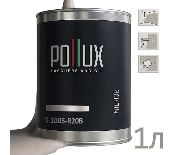 Краска моющаяся интерьерная для стен и потолков Pollux INTERIOR без запаха, быстросохнущая, акриловая, матовое покрытие, цвет NCS S 1005-R20B, 1л INT-NCS-S-1005-R20B-1L