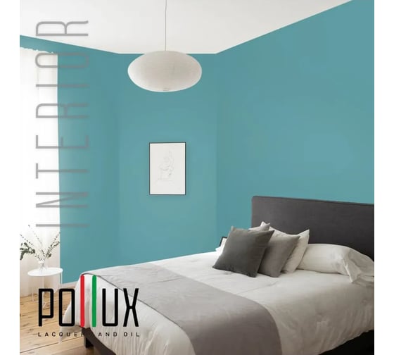 Краска моющаяся интерьерная для стен и потолков Pollux INTERIOR без запаха, быстросохнущая, акриловая, матовое покрытие, цвет NCS S 3030-B30G, 5л, INT-NCS-S-3030-B30G-5L