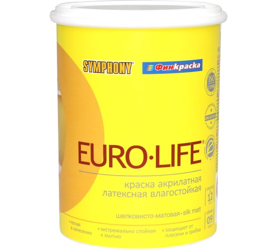 Краска SYMPHONY в/э, евро-лайф шелк/мат. А пласт., 1/0.9л пласт., oсновной 00-01100263