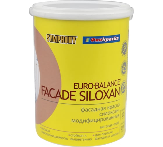 Краска фасадная в/э SYMPHONY, евро-баланс фасад силоксан LAP пласт., 1/0.9л, oсновной 00-01100250
