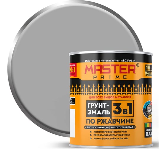 Грунт-эмаль по ржавчине Master Prime 3в1 высокоглянцевая быстросохнущая RAL 9006 се 4300014486