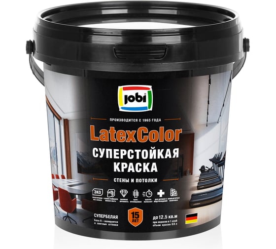 Краска суперстойкая JOBI для стен и потолков LATEXCOLOR 0,9 л 36389
