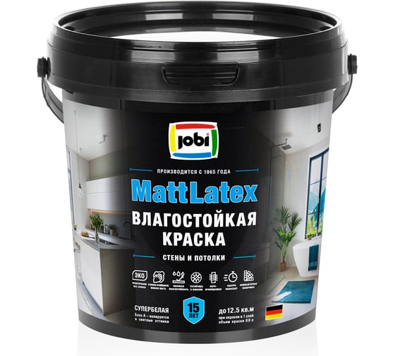 Краска влагостойкая JOBI для стен и потолков MATTLATEX 0,9 л 36386