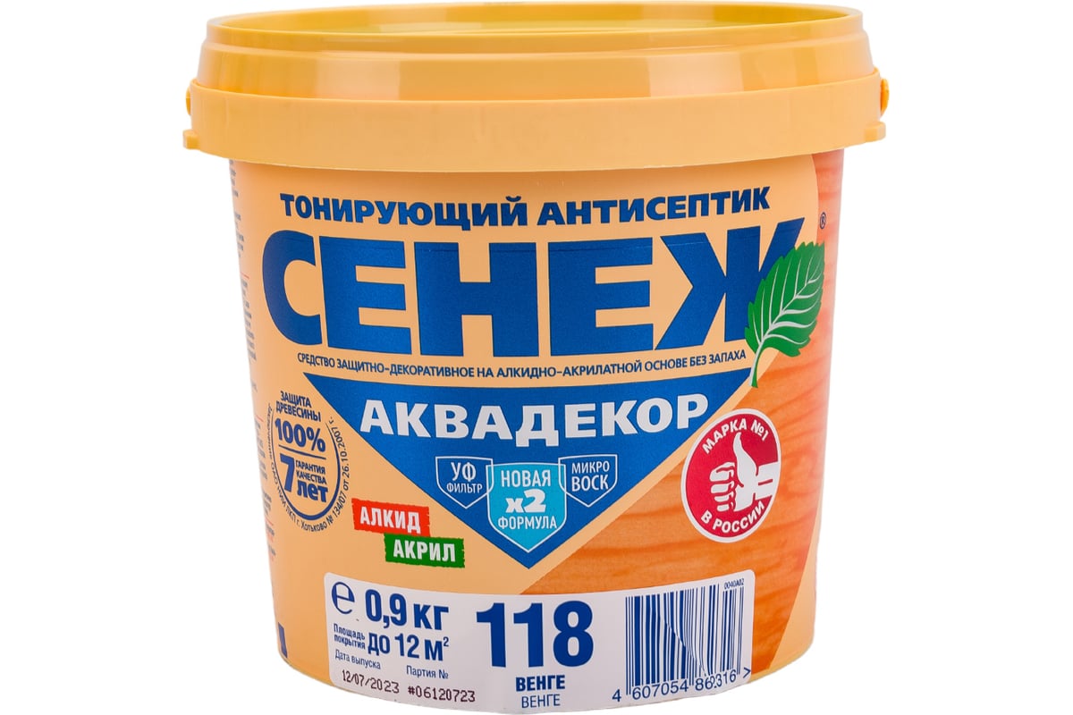 Антисептик для дерева СЕНЕЖ АКВАДЕКОР Х2-118 венге, 0.9 кг 11029 ...