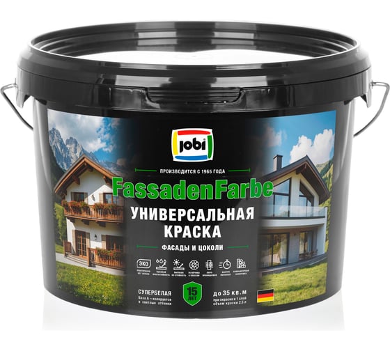 Краска универсальная фасадная JOBI JobiFasFarbe 20С2,5л база А 36399