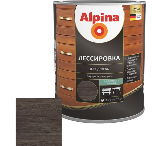 Лессировка для дерева ALPINA (черный; 0.75 л) 948103920