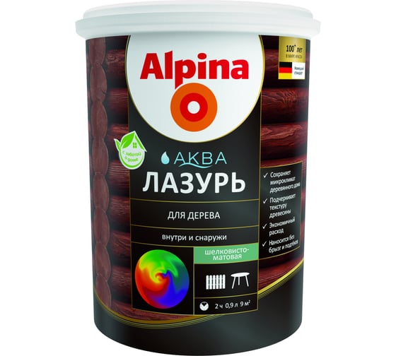 Лазурь для дерева ALPINA Аква (кедр; 0.9 л) 948103471