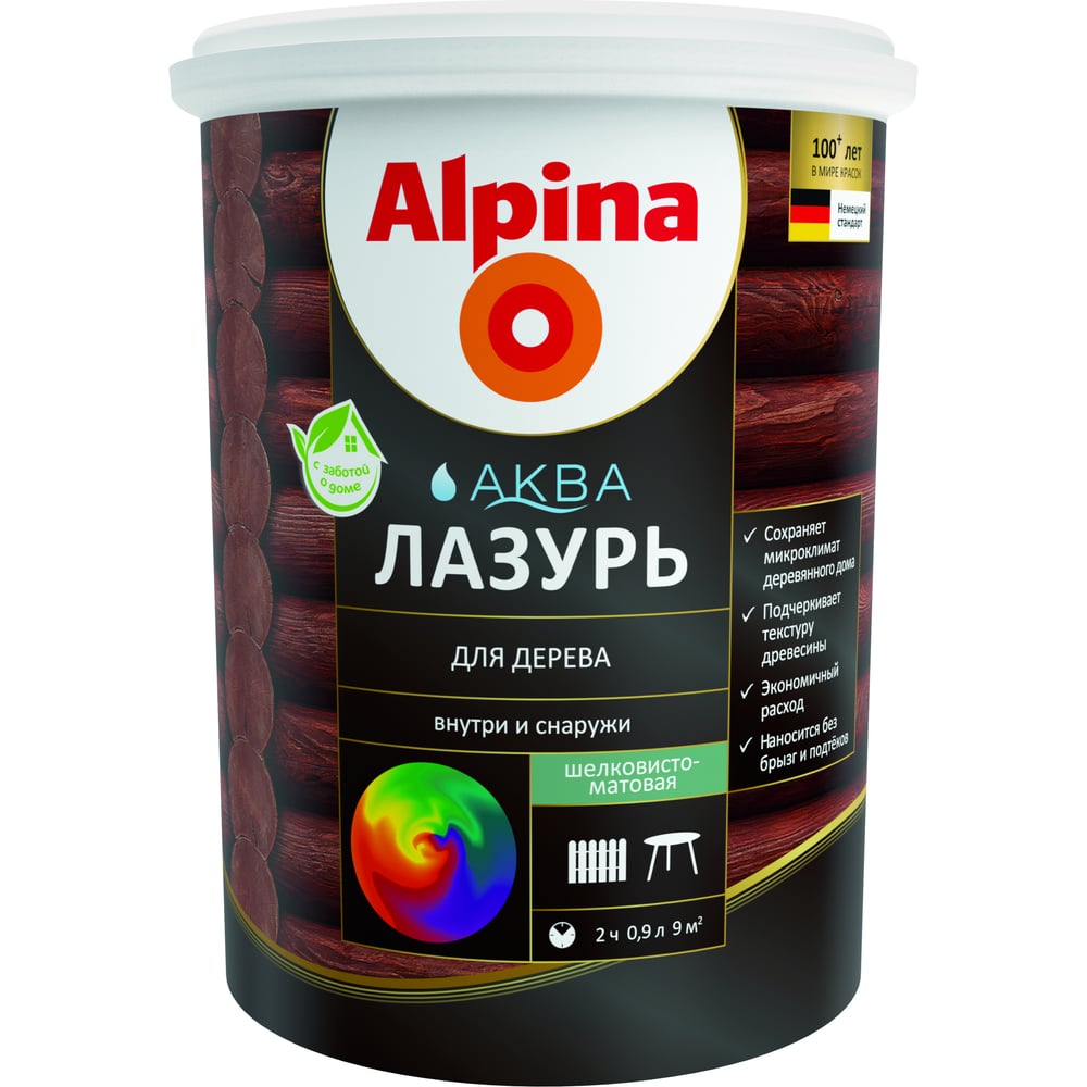 Лазурь для дерева ALPINA Аква (махагон; 0.9 л) 948103479 - выгодная .