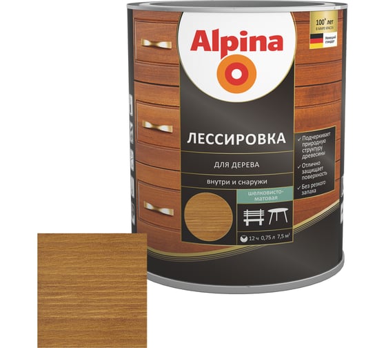 Лессировка для дерева ALPINA (тик; 0.75 л) 948103890