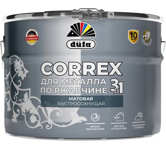 Грунт-эмаль Dufa CORREX 3в1 для металла по ржавчине RAL-7004 серый, матовая, 10л МП00-015153