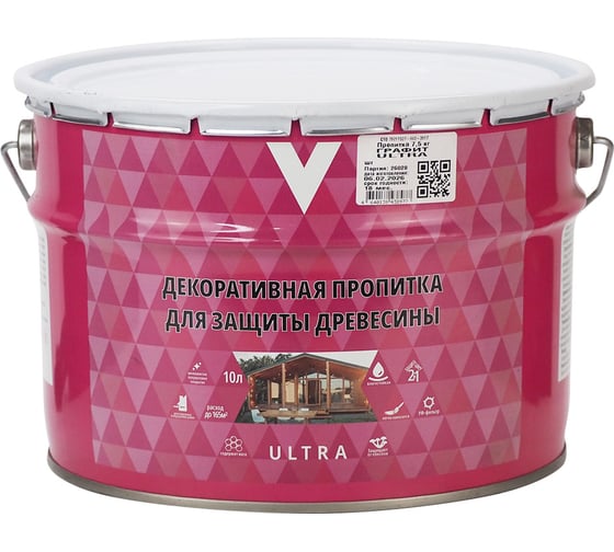 Декоративная пропитка V для дерева Ultra, шелковистая полуматовая, 10 л, графит 281510 1