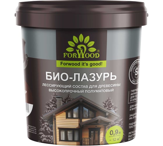 БИО-ЛАЗУРЬ для древесины Forwood палисандр, лессирующий состав высокопрочный полуматовый биолазурь_палисандр_0,9л
