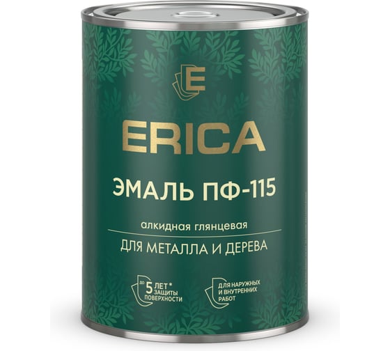 Эмаль ПФ-115 для металла и дерева алкидная глянцевая Erica, 0,8 кг, RAL 7035 светло-серая 282210