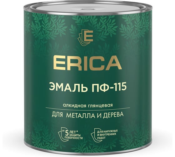 Эмаль ПФ-115 для металла и дерева алкидная глянцевая Erica, 2,6 кг, серая 282212