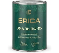 Эмаль ПФ-115 для металла и дерева алкидная глянцевая Erica, 0,8 кг, RAL 7024 графитовая серая 282201